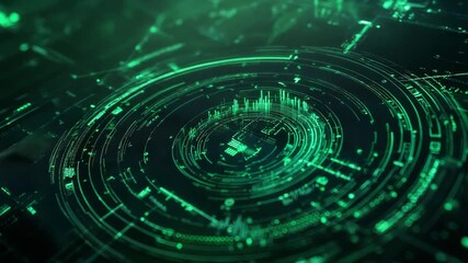 Digital data processing hud interface with glowing green information - Powered by Adobe