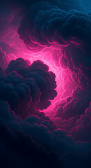 A black and pink cloud in the sky with lightning striking through. Dreamy Cloudscapes & Ethereal Sky Art