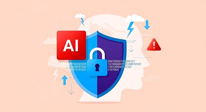 Ai ethics compliance badges ai security concept with shield and lock, digital data