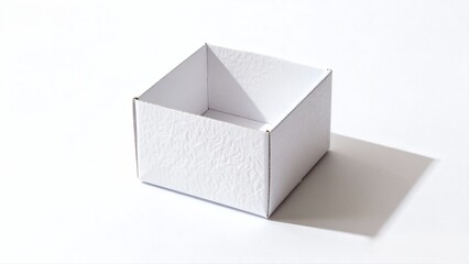 Empty White Textured Cardboard Box on White Background