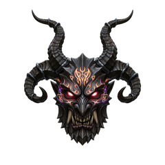 Detailed Demonic Creature Mask With Intricate Horns And Glowing Red Eyes Isolated On A Black Background