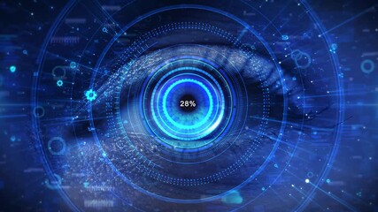 HUD Innovative medicine eye technology. planet earth Global interfaces hologram Animation. Digital data network, future technology network. Modern cyberspace innovation. node connection, Business - Powered by Adobe