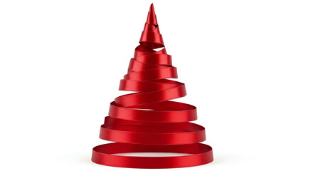 Red ribbon Christmas tree spiral design festive holiday decoration isolated on white background
