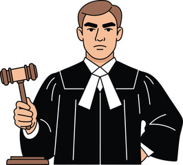Justice system judge holding gavel, law and order illustration Vector