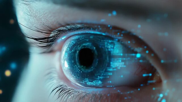 Human eye connecting with digital data interface and artificial intelligence