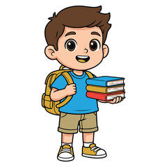 Adorable Cartoon Boy Student with Backpack – Cute School Character Illustration