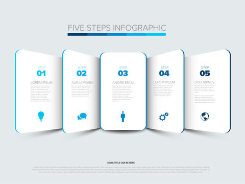 Infographic with five clean, minimalist steps with blue accents and corresponding icons for each step. This five-step infographic is ideal for presenting business processes or sequential information.