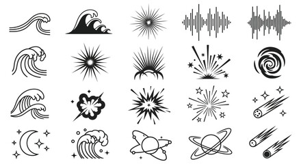Obraz premium Collection of vector graphic elements featuring waves and space icons