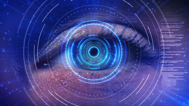 Eye Scan Futuristic Biometric Security Iris Recognition, Blue Eyes, Technology, Vision, Scanning, Authentication, Identity Verification. Eye Iris Digital Abstract Technology Artificial Intelligence