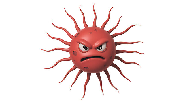 Angry red cartoon virus character with tentacles on white background image photo - Powered by Adobe