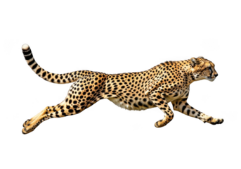 High resolution cheetah running wild animal feline predator mammal wildlife safari hunter speed fast isolated on transparent background