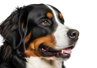 Bernese mountain dog portrait close-up profile cute puppy pet canine animal breed domesticated isolated on transparent background