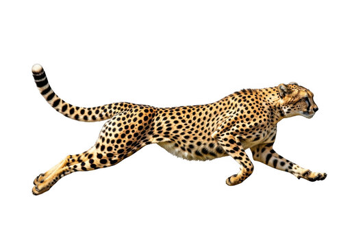 High resolution cheetah running wild animal feline predator mammal wildlife safari hunter speed fast isolated on transparent background