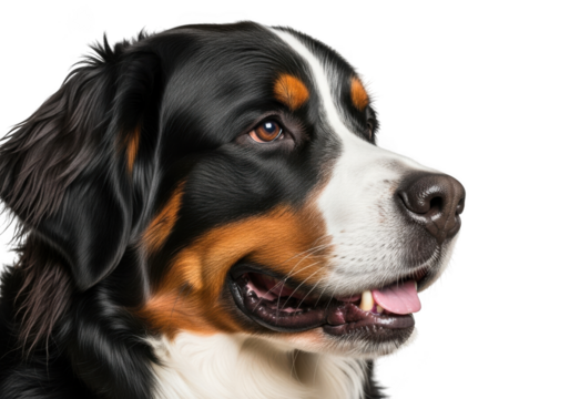 Bernese mountain dog portrait close-up profile cute puppy pet canine animal breed domesticated isolated on transparent background