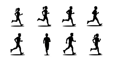 Set of Running People Silhouettes Active Lifestyle Icons Jogging Athletes Sporty Figures Exercise Graphics