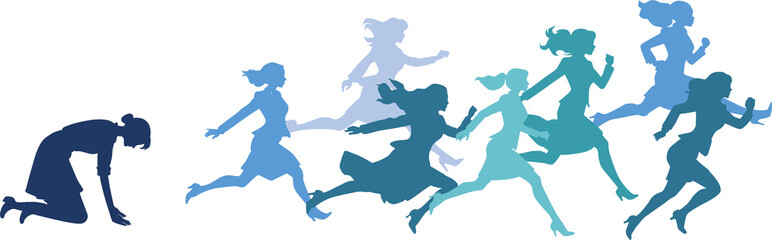 周囲についていけなくなるビジネスウーマンのイラスト