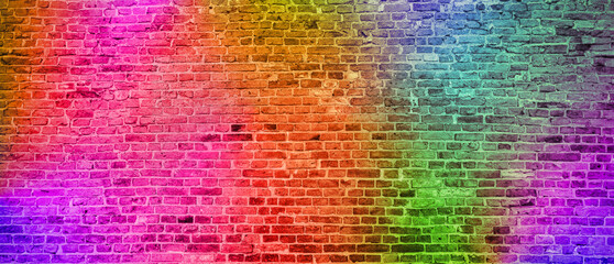 Brick wall in different colors as background. Banner design
