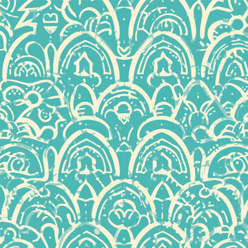 Fototapeta Minimal Boho Rainbow Seamless Pattern with Aqua Turquoise and Taupe Grey Tones, Modern Decorative Geometric Vector Background for Wallpaper, Textile, and Scandinavian Bohemian Design