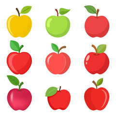 Apple fruit icon set in flat style. Healthy dessert vector illustration on isolated background. Fresh food sign business concept.
