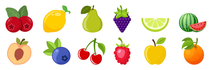 Natural tropical fruits icon set collection in flat style. Tropical plant vector illustration on isolated background. Healthy food sign business concept.