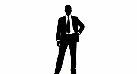 Silhouette of a confident businessman standing with hand on hip.
