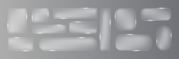 Liquid glass vector frames set collection in glassmorphism style. Rectangular glass vector illustration on isolated background. Transparent frame sign business concept.