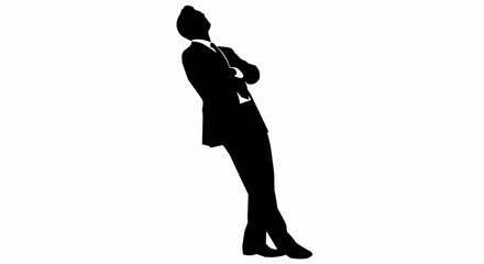 Silhouette of a Businessman Leaning Backwards with Arms Crossed.