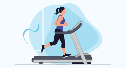 A woman running on a treadmill for a cardiovascular workout at home.
