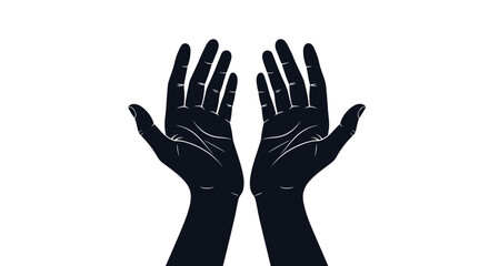 Obraz premium Two dark open hands reaching upwards against a white background.