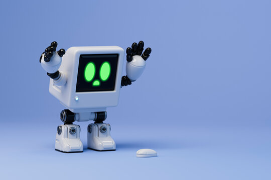 3D robot with shock expression next to a mouse