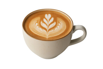 Cappuccino with latte art in white ceramic mug