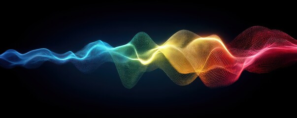 Colorful sound wave on a dark background, vibrant digital art for music and technology visuals