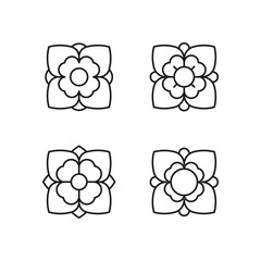 Flower emblem. Set of 4 geometric shape. Modern abstract linear compositions and graphic design elements.