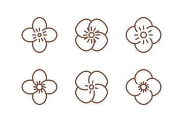 Flower emblem. Set of 6 geometric shape. Modern abstract linear compositions and graphic design elements.