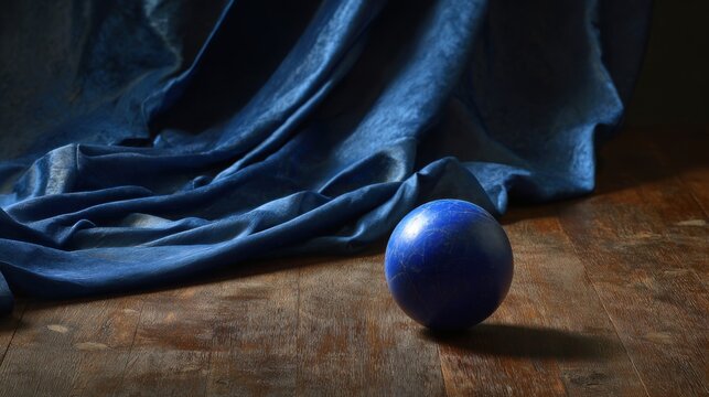 Deep Blue Orb Gemstone Rich Fabric Wooden Surface