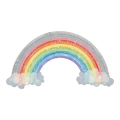 Obraz premium Beautiful Rainbow Arching Across The Sky With Fluffy Clouds And Sparkling Glitter Accents