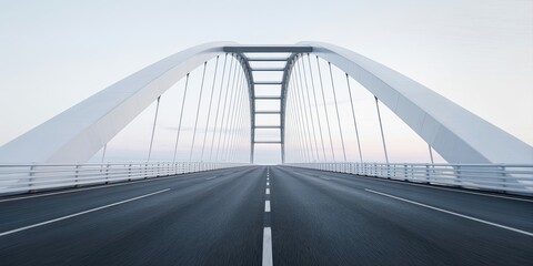 Fototapeta premium Drive across a sleek modern bridge, transportation concept at dawn light