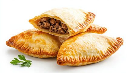 Delicious savory pastries filled with seasoned meat, golden brown crust, and crispy texture, perfect for snacking or meals