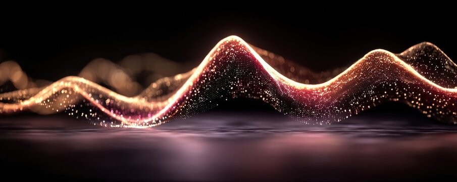 Minimalist neon red wave background with sparkling particles for futuristic digital art - Powered by Adobe