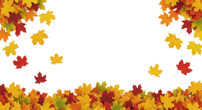 Colorful autumn leaves falling border frame isolated on white background with copy space - Powered by Adobe