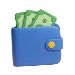 Vibrant blue wallet overflowing with cash signifies financial success, wealth accumulation, and smart money management for modern business needs.