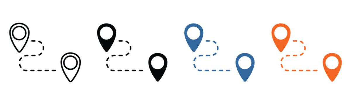 distance icon set, gps and location vector set