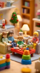 A nurturing home scene with family sitting around colorful stackable toys