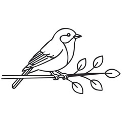 Minimalist Vector Bird on Branch Elegant Line Art Design Avian Illustration Nature Inspired Black and White Outline