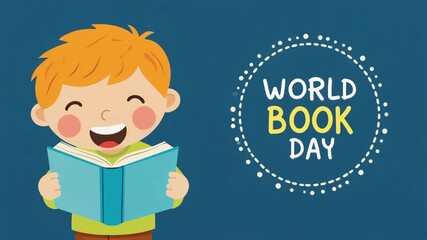 World Book Day Animation featuring a Happy Cartoon Boy Reading. A Cheerful Celebration of Literacy and Education.