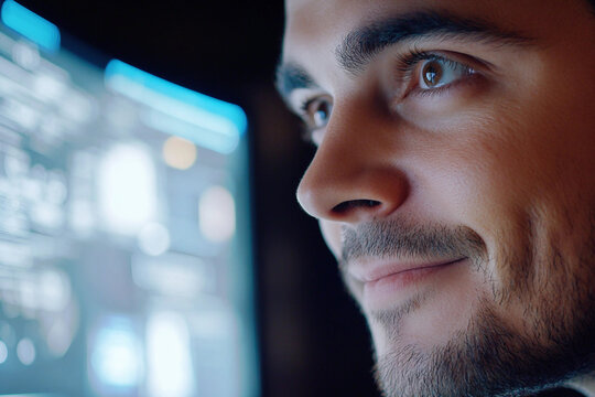 Hacker Man in Dark Room with Digital Screens and Codes Neon Cybersecurity Concept with Hood and Data Flow Generative AI