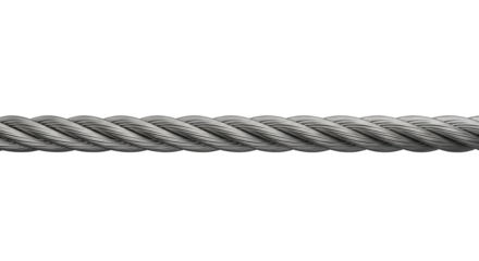 Thick gray industrial steel wire cable or rope isolated on pure white background