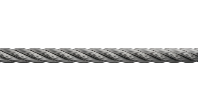 Thick gray industrial steel wire cable or rope isolated on pure white background