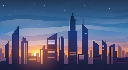 Fototapeta premium Stunning city skyline silhouette at dusk with vibrant sky