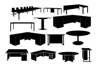 computer , meeting and office table silhouette pack